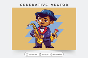 A cartoon character plays the saxoph, a Graphic by SouravDesign