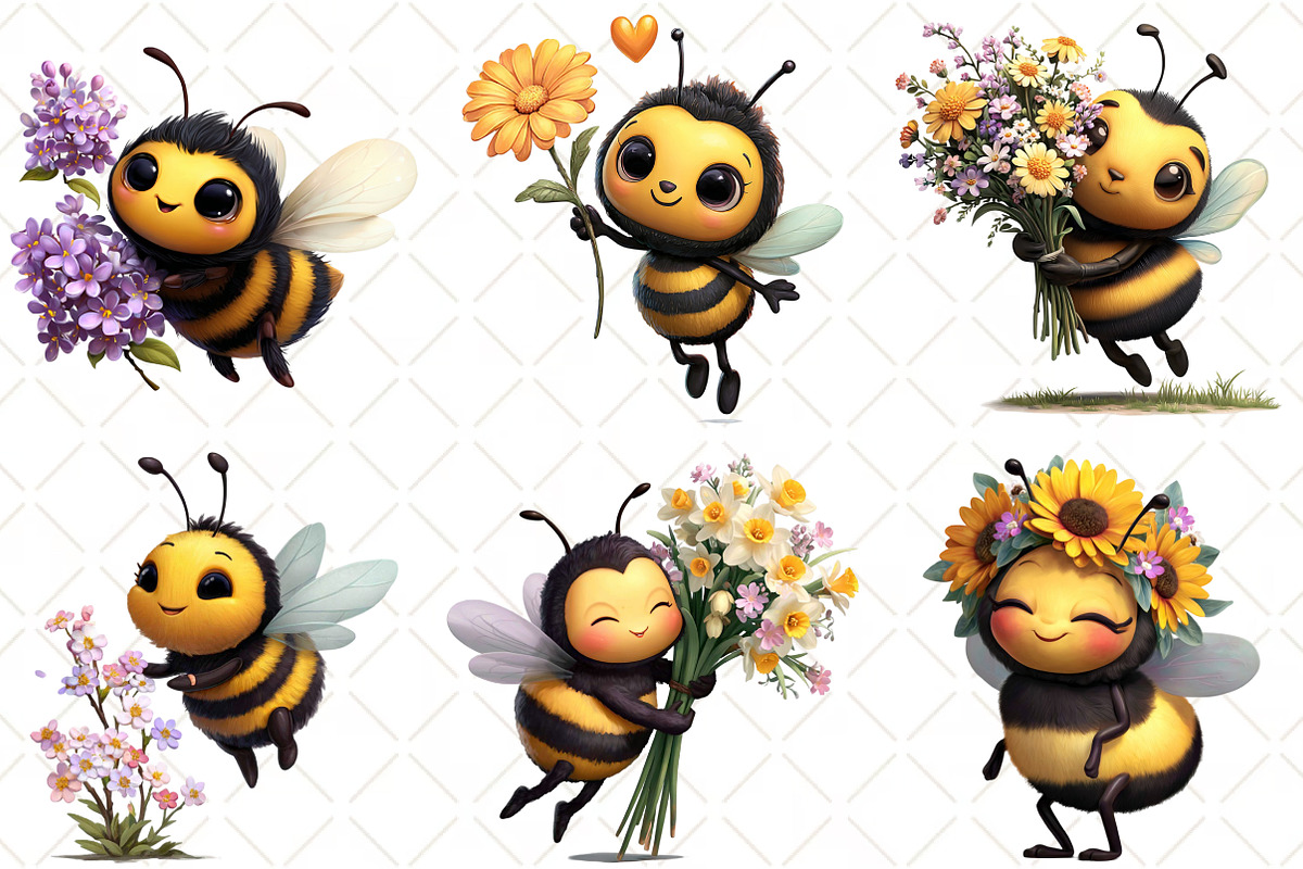Watercolor Spring Bee Clipart, an Illustration by Black Bird Studio (Photo 4 of 5)