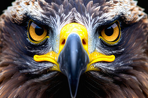 Intense close portrait of a golden eagle staring directly, an Animal Photo by GoodGoods