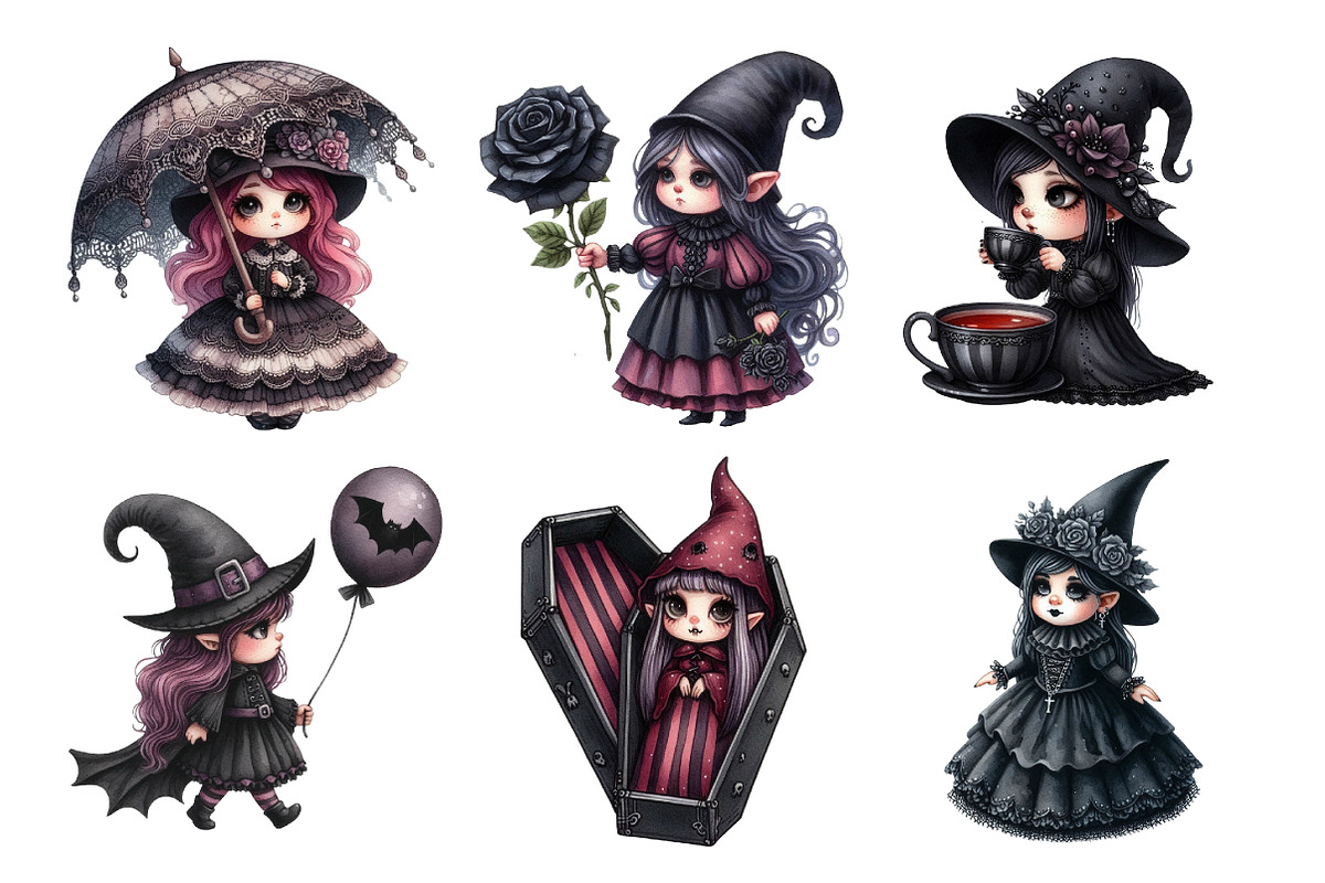 Gothic Girl Gnomes Clipart, an Illustration by Daily.Designs (Photo 4 of 5)