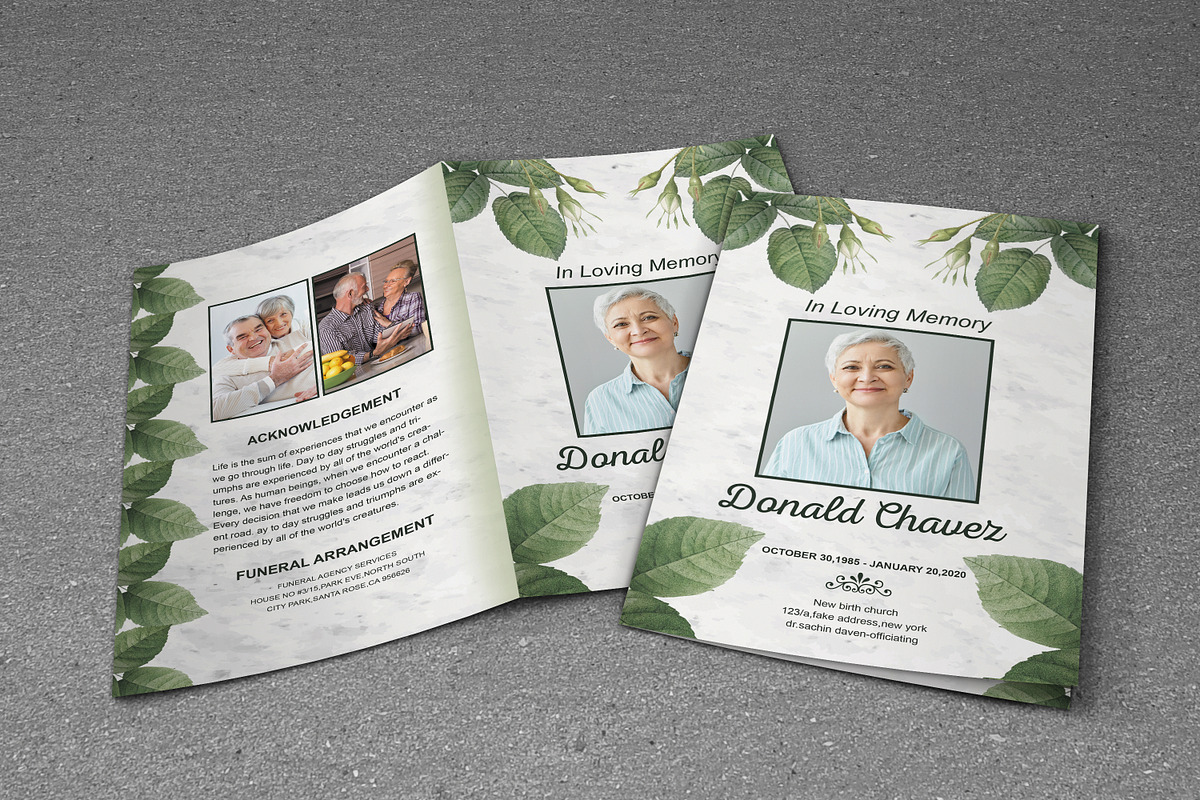Green Rose Funeral Program Template
