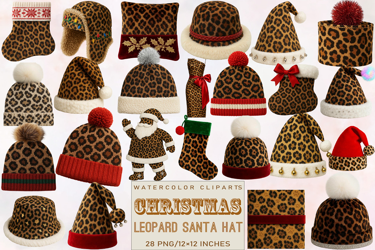 Christmas Leopard Santa Hat Clipart, an Illustration by SVGArt (Photo 1 of 8)