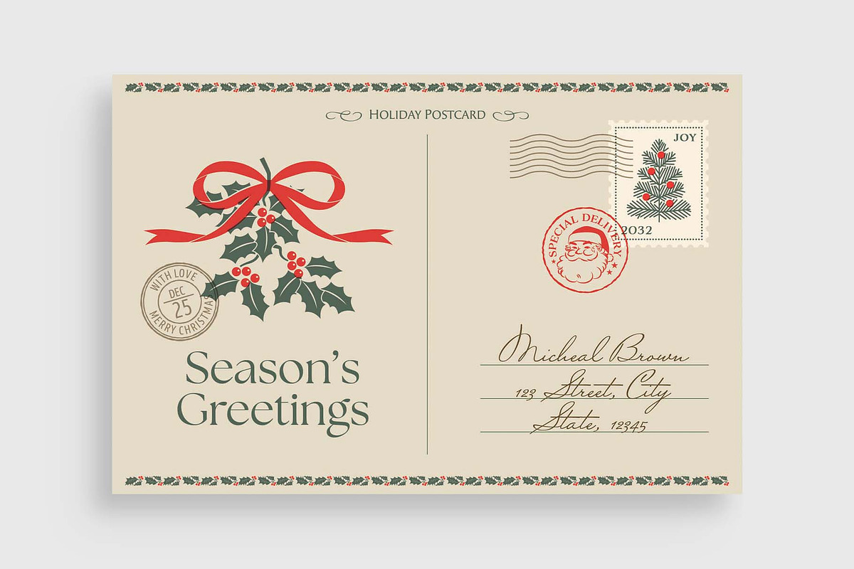 Christmas Vintage Travel Postcard, a Card Template by BrandPacks (Photo 3 of 5)