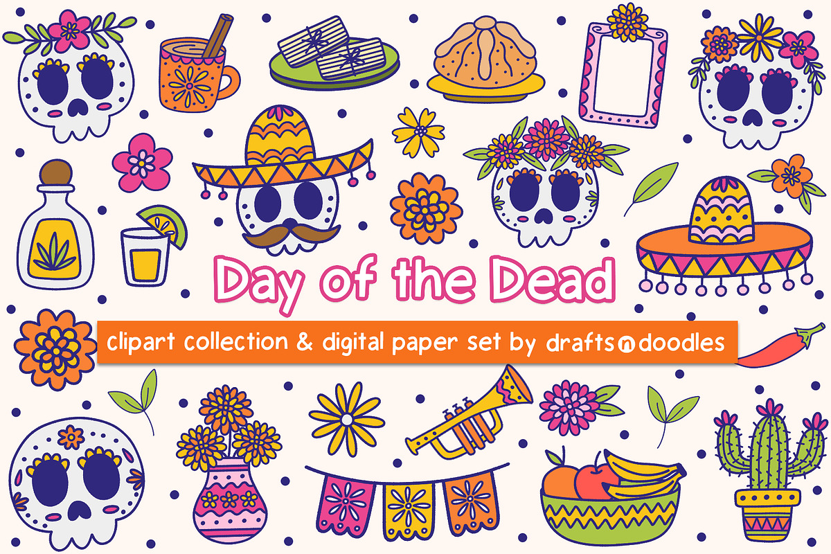 Day of the Dead Clipart and Patterns, an Object Illustration by Drafts n Doodles (Photo 1 of 14)