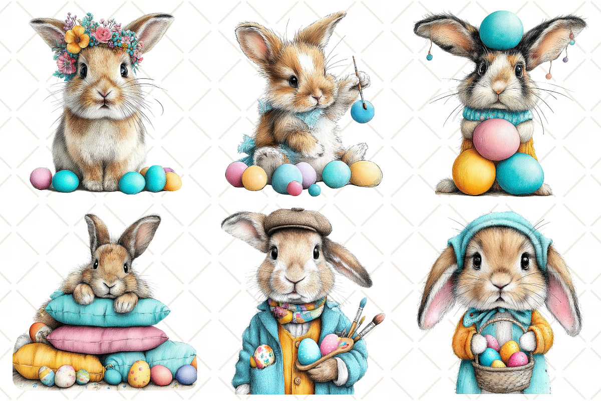 Whimsical Easter Bunny Clipart, an Illustration by Black Bird Studio (Photo 2 of 6)
