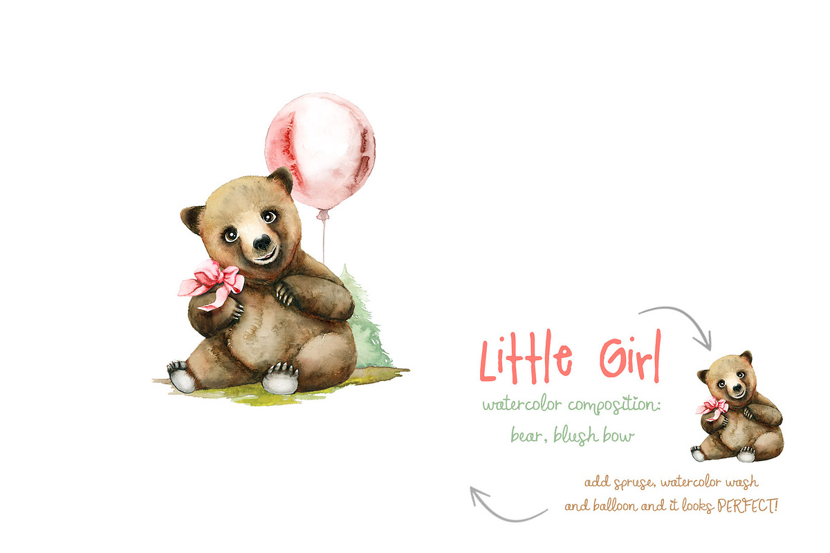 The Little Bear Watercolor Set, an Animal Illustration by Tinydew (Photo 5 of 8)