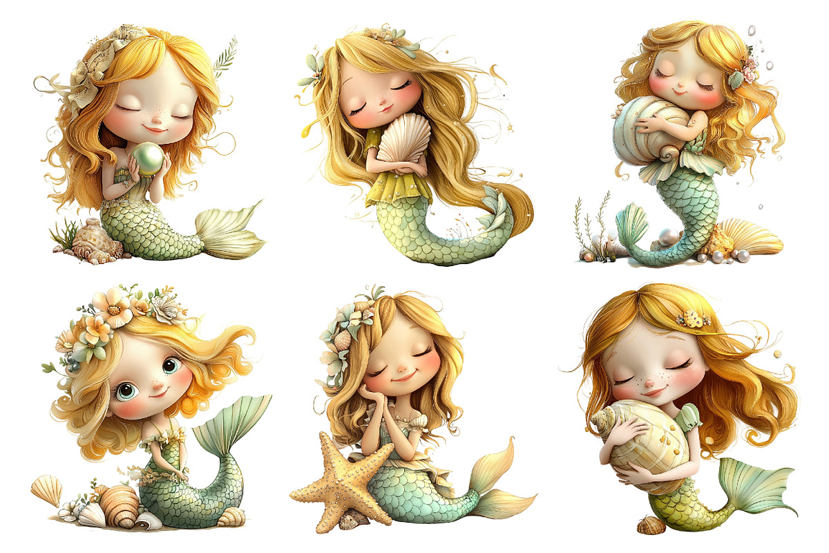 Summer Cute Mermaid Clipart, a Seasonal Illustration by Daily.Designs (Photo 5 of 5)