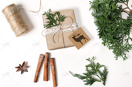 Xmas Gift Box W/Tags Mockup PSD/JPG
