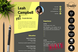 Modern Resume Design / CV - Leah