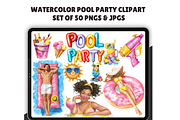 Watercolor Pool Party Clipart, an Illustration by CraftCrateShop (Thumbnail 1 of 7)