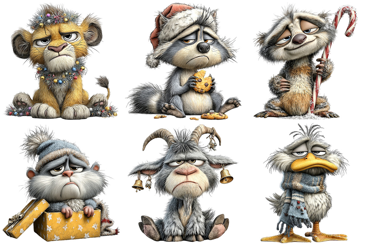 Whimsical Grumpy Christmas Animals, an Illustration by Craft Nest (Photo 7 of 9)