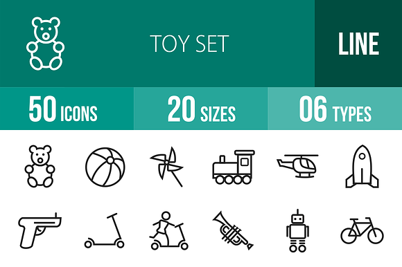 50 Toy Set Line Icons preview 4