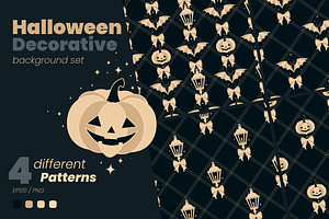 Halloween Decorative background set, a Background Graphic by moja doodle