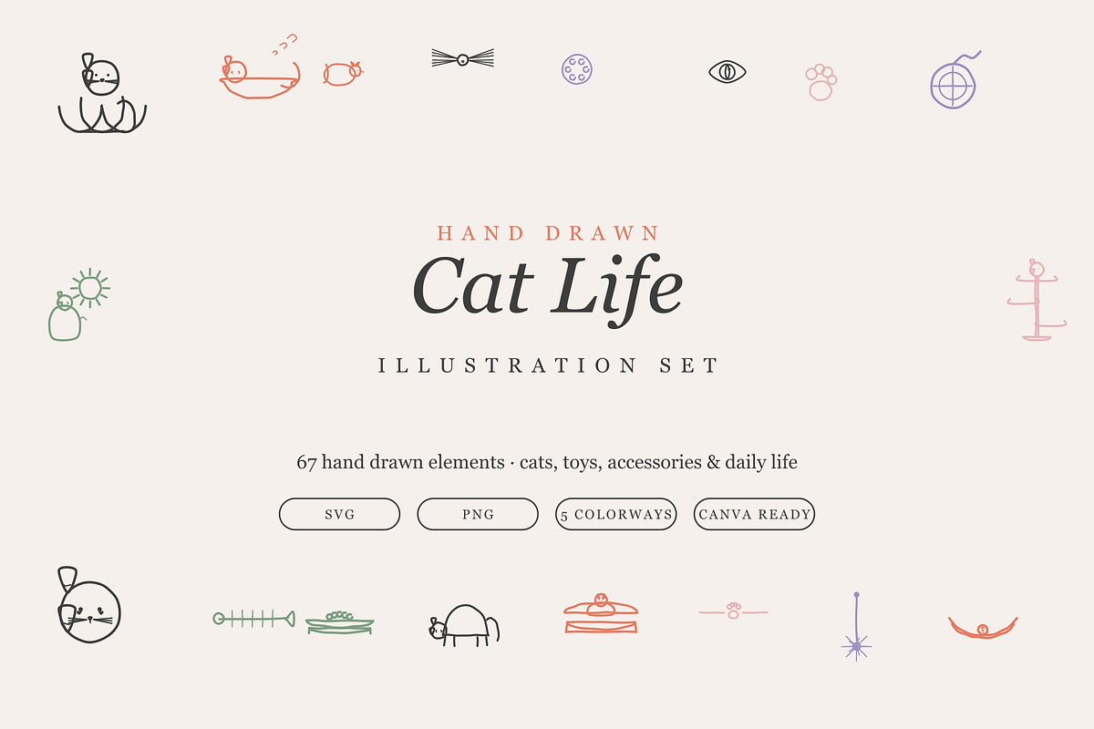 Cat Life Hand Drawn 67 Elements, an Animal Illustration by Art Club (Photo 1 of 7)