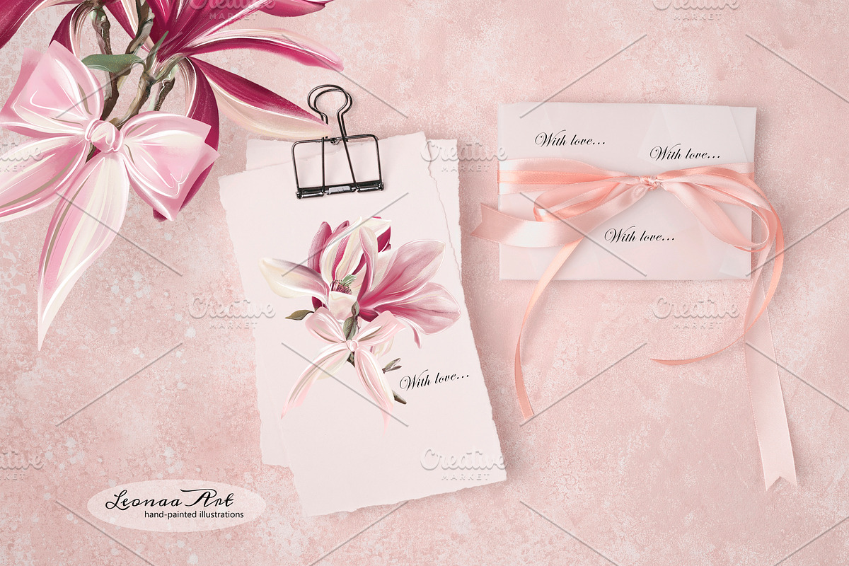 Magnolia Clipart Set, a Seasonal Illustration by Leonaa art (Photo 3 of 10)