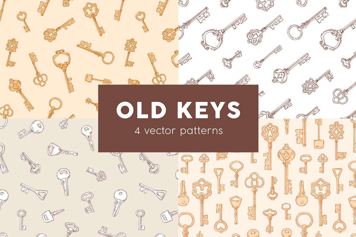 Vintage keys seamless patterns, a Pattern Graphic by Good Studio (Photo 1 of 9)