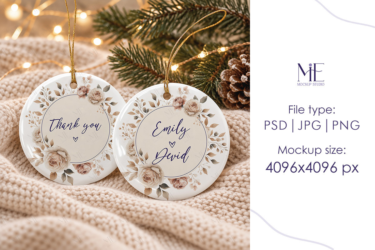 Xmas Family Ceramic Ornament Mockup, a Merchandise Mockup by Mie Mockup Studio (Photo 4 of 7)