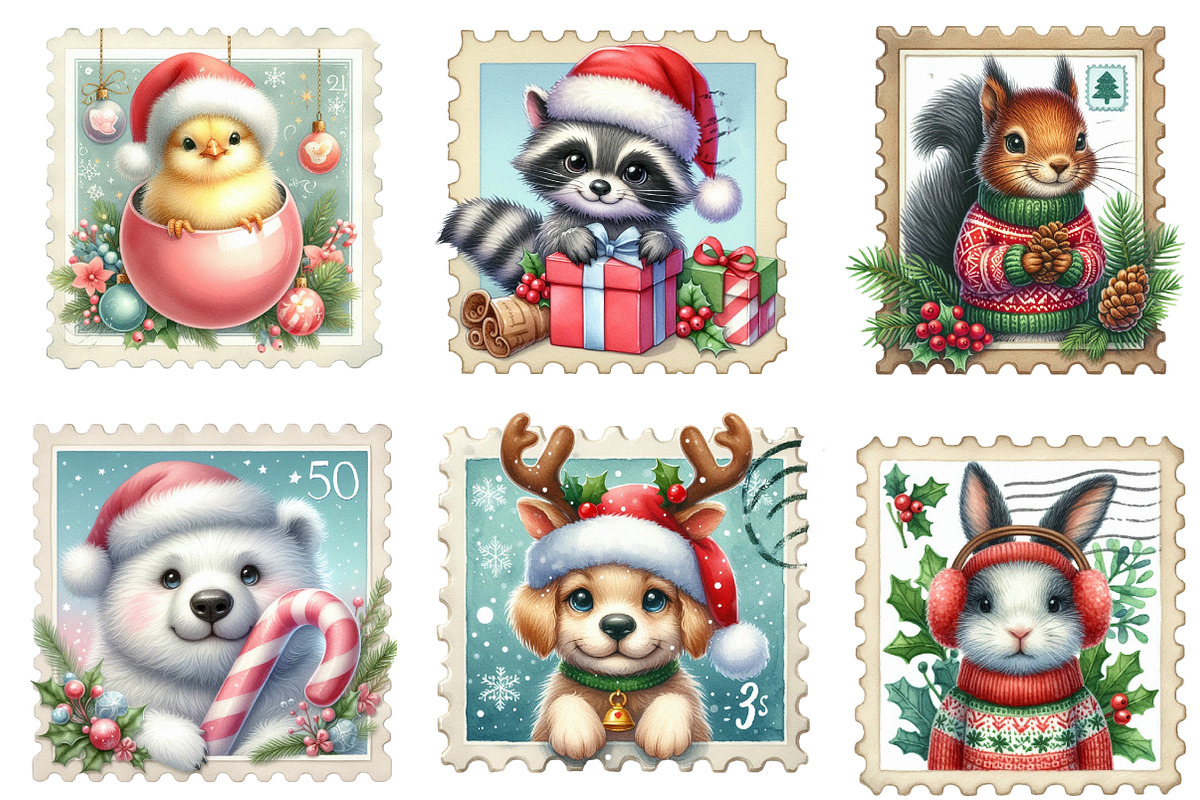 Cute Christmas Animal Postage Stamp, an Illustration by Designking (Photo 2 of 5)