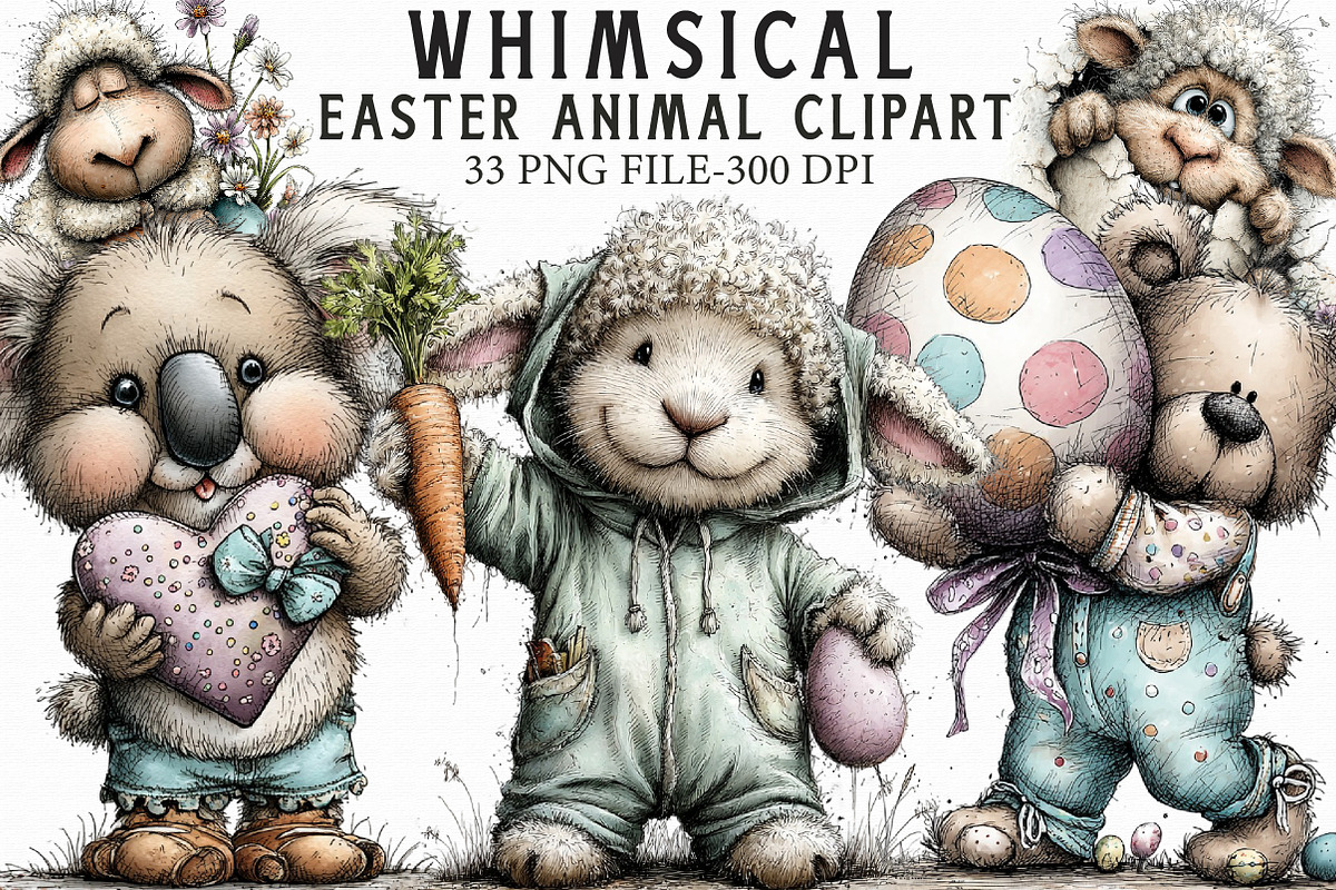 Whimsical Easter Animal Clipart, an Illustration by Libby Wishes (Photo 1 of 6)