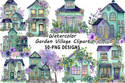 Watercolor Garden Village Clipart Se, an Illustration by Daily.Designs (Thumbnail 1 of 5)