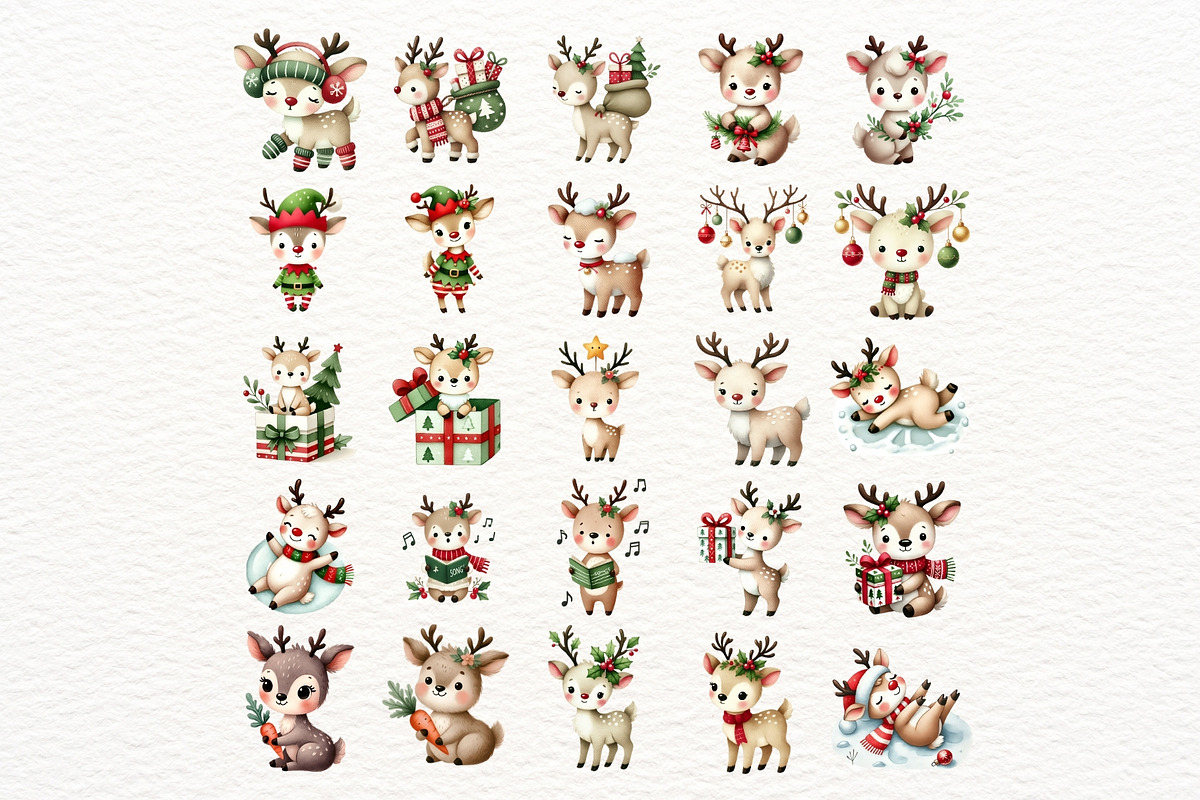Christmas Reindeer Clipart Set, an Animal Illustration by Nicolle's Colorful Art (Photo 6 of 10)
