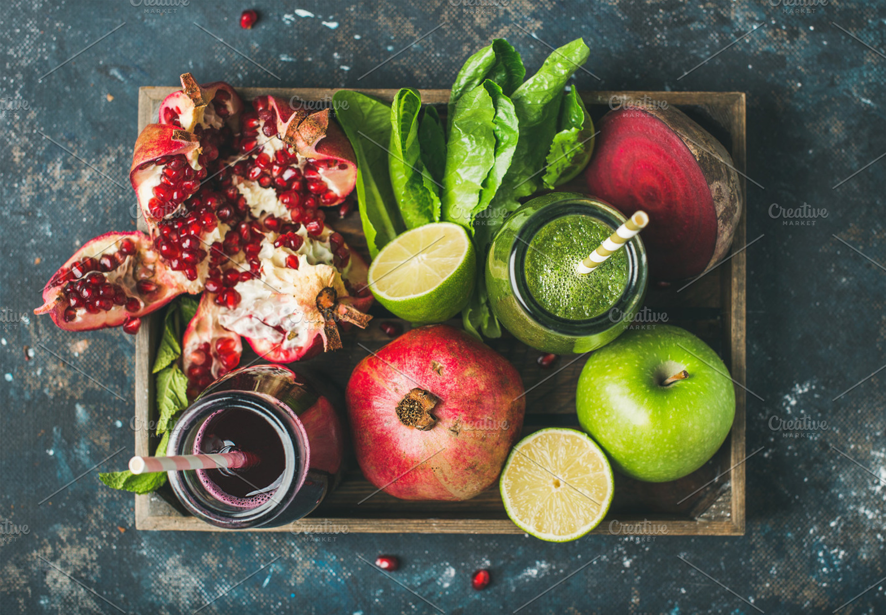 Fresh juices or smoothies with fruit featuring pomegranate, fruit, and ripe, a Food & Drink Photo by Foxys