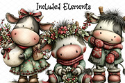 Christmas Funny Cow Clipart, an Illustration by cherrydesign (Thumbnail 2 of 4)