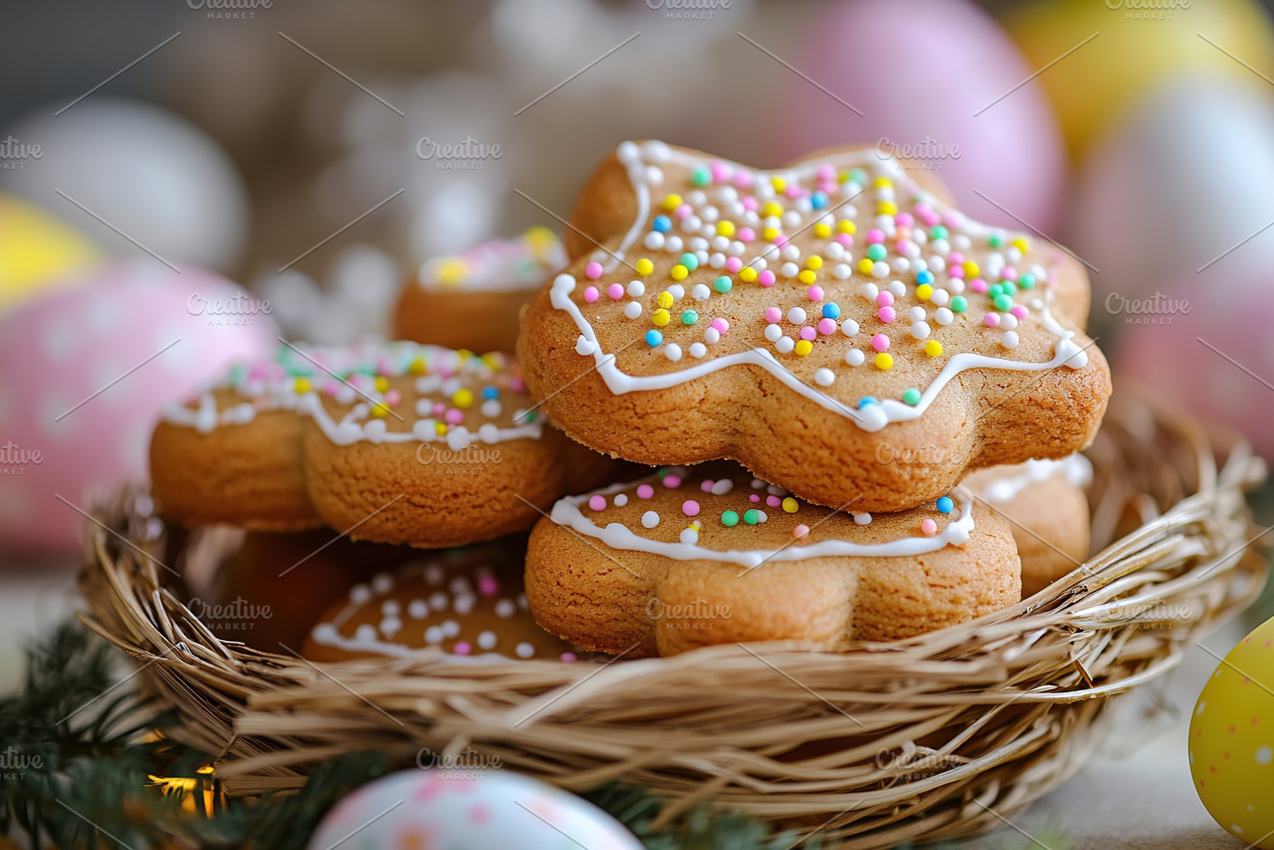 Colorful sweet easter cookies stars, a Food & Drink Photo by AlyaAnd