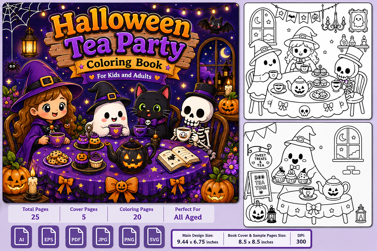 Halloween Tea Party Coloring Book, a Seasonal Illustration by Design Zone (Photo 2 of 9)