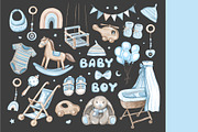Nursery clipart, baby boy items PNG, an Object Illustration by Alena Kurian (Thumbnail 3 of 3)