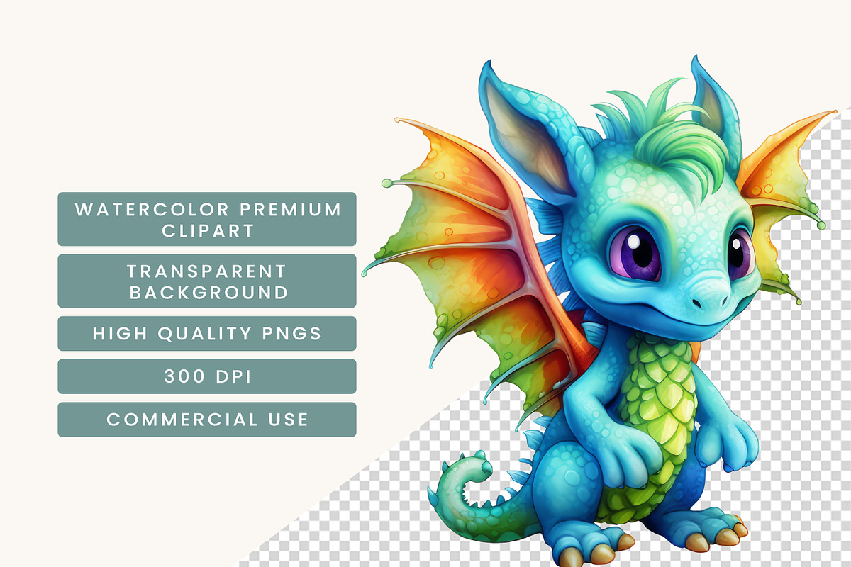 Colorful Baby Dragon Clipart Png, an Animal Illustration by BusyDaydesign (Photo 7 of 9)