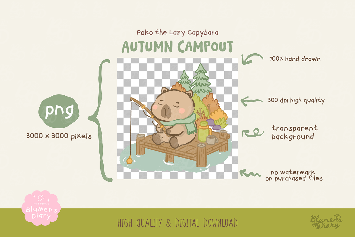 Autumn Capybara Camping Clipart, an Animal Illustration by Blumensdiary (Photo 3 of 6)