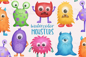 Watercolor Monsters Illustrations