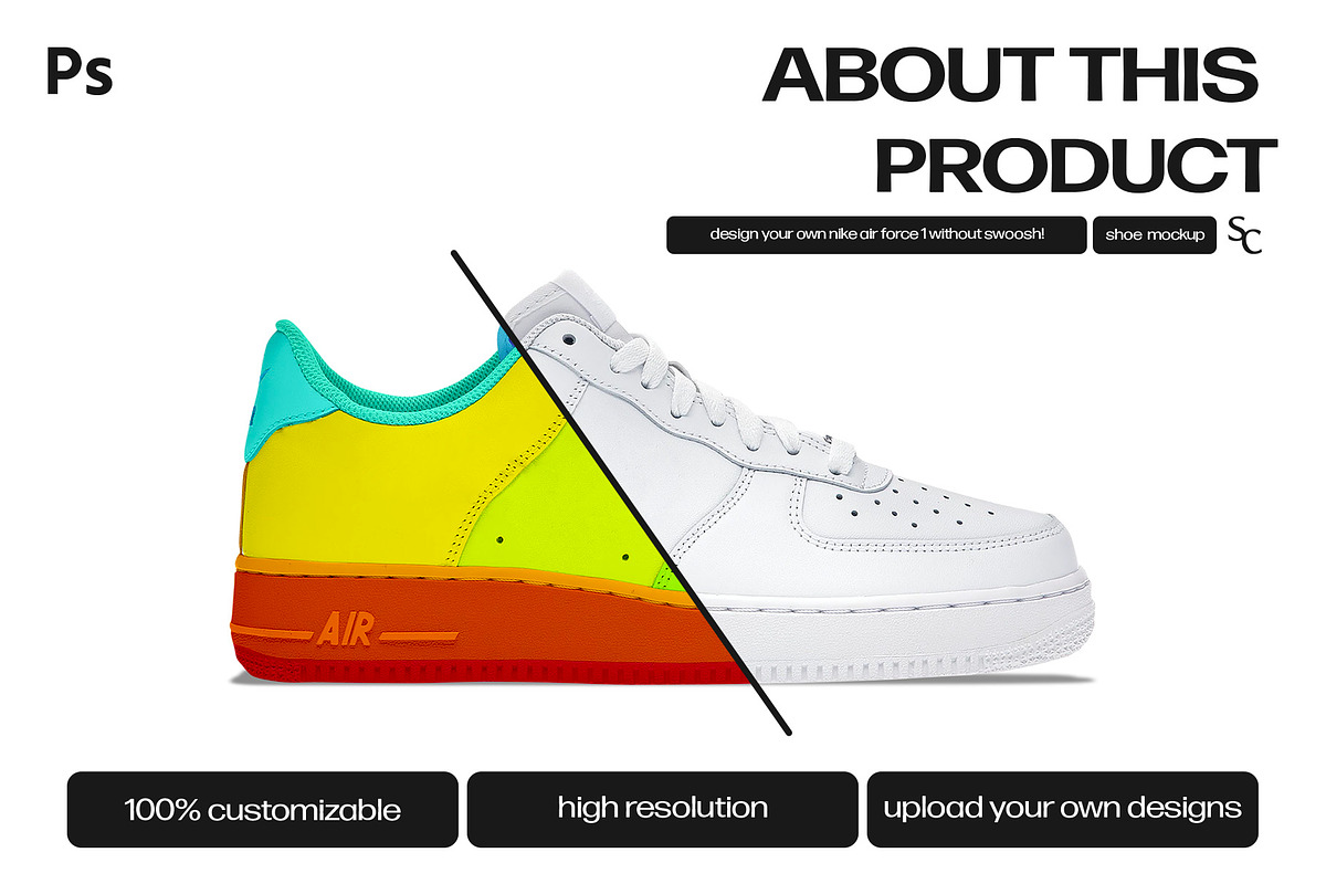 Nike Air Force 1 No Swoosh PS Mockup, a Product Mockup by sophiesconcepts (Photo 2 of 2)
