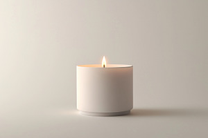 Burning candle mockup in beige blank, a Background Photo by MistyDay