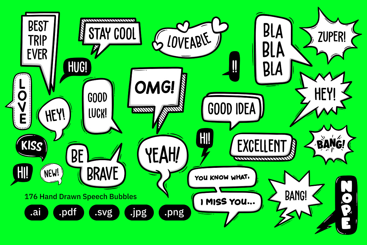 Hand Drawn Speech Bubbles – Doodles, an Object Graphic by crafty (Photo 2 of 10)