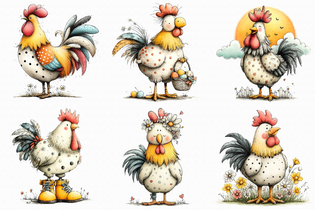 Whimsical Farm Rooster Clipart, an Illustration by Libby Wishes (Photo 2 of 7)