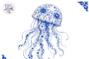 Chinoiserie Blue Sea Animals Clipart, a Work Illustration by CreationArt (Thumbnail 5 of 11)