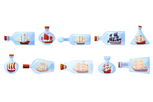 Sailboats in bottles. Vintage wooden, an Object Illustration by LadadikArt