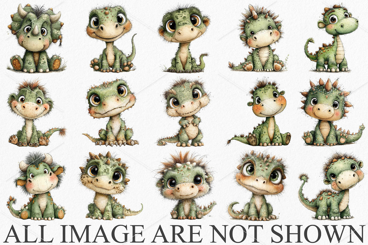 Whimsical Cute Dinosaur Clipart, a Seasonal Illustration by Canvas Craft (Photo 4 of 7)