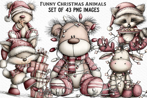 Funny Christmas Animals Clipart, an Illustration by Craft Nest