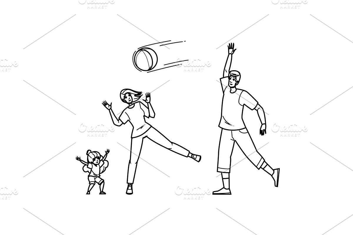 play family playing catch vector, a Person Illustration by pikepicture