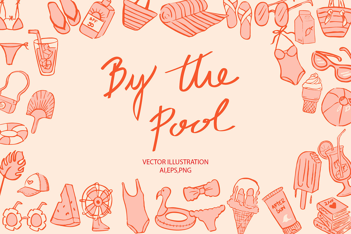 Summer by the pool illustrations, an Object Graphic by MayBay Studio (Photo 1 of 5)