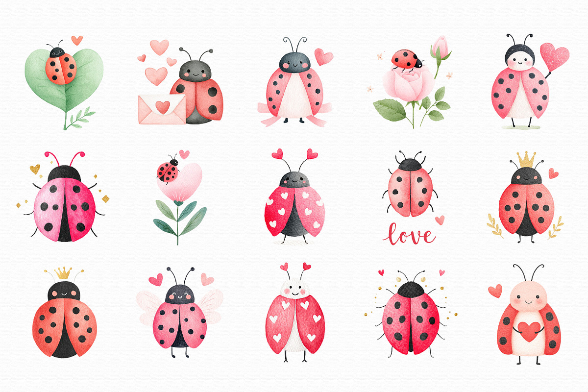 Cute Ladybug Valentine Clipart, an Illustration by Libby Wishes (Photo 4 of 6)