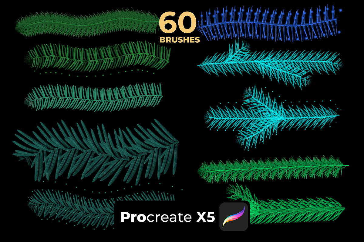 60 Christmas brushes PROCREATE X5, a Brush Add-On by Graphics Resources (Photo 5 of 9)