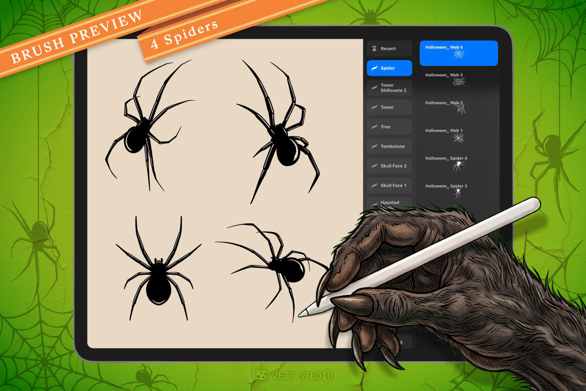 8 Web & Spider Stamp Brushes, a Brush Add-On by vectstudio (Photo 2 of 10)