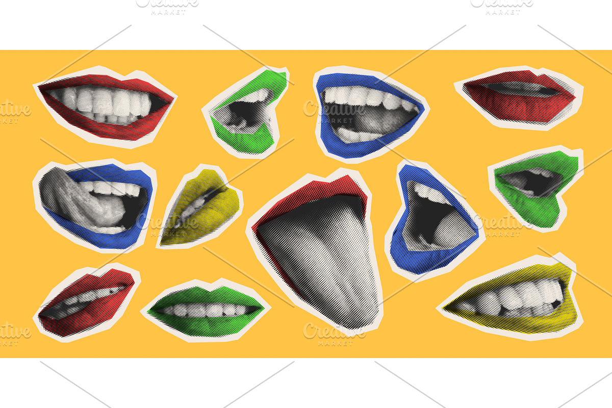 Retro mouth collage with halftone, a Person Illustration by art PVP - market