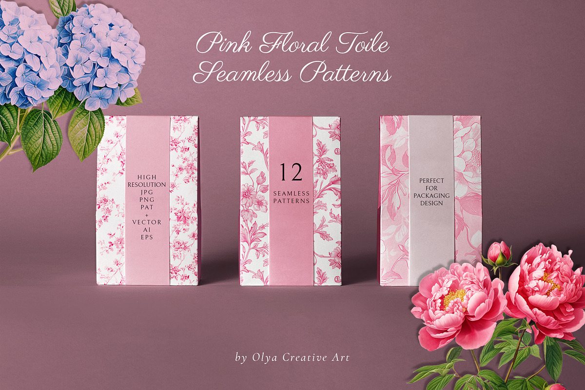 Pink Toile Print Design Patterns, a Pattern Graphic by Olya Creative (Photo 13 of 22)