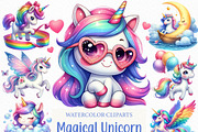 Cute Magical Unicorn Clipart, an Illustration by Craft Nest (Thumbnail 1 of 6)