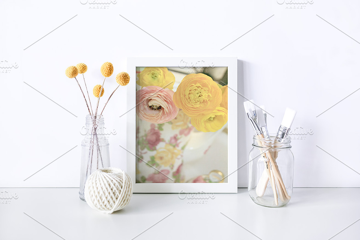 Paint Brush White Frame Mockup, a Print Template by SunnyTangerine Stock (Photo 4 of 4)